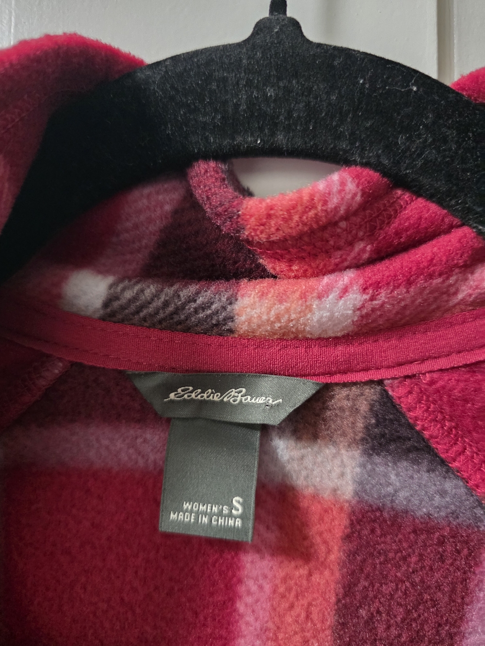 Eddie Bauer Women's Pink Plaid Fleece Sweater - Small